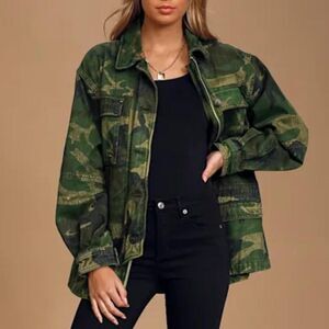 Free People Seize The Day Green Camo Military Jacket Size Large